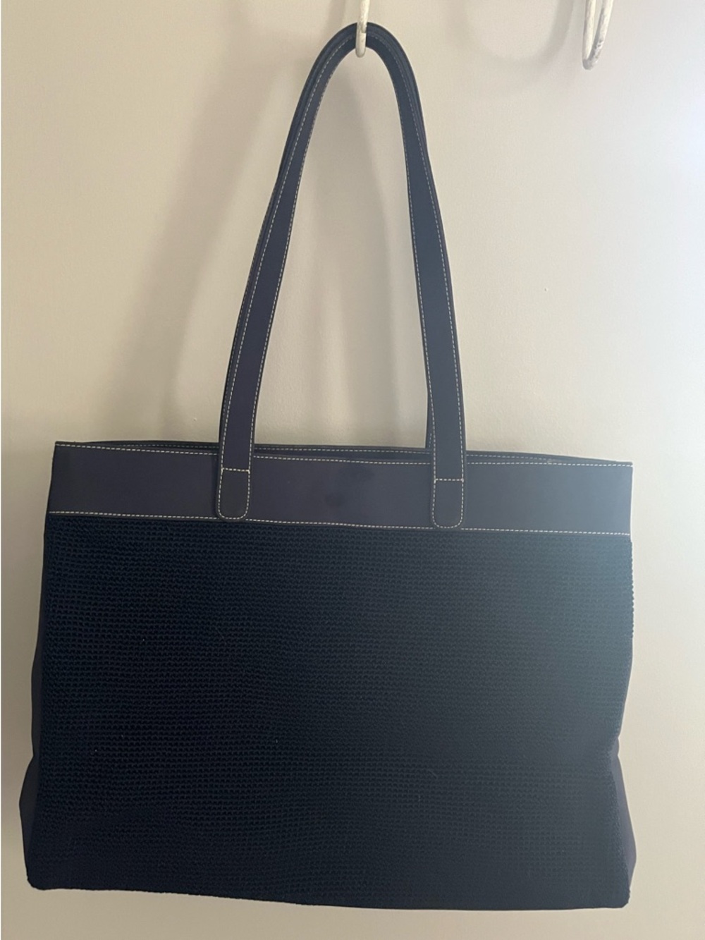 The Sak navy structured large Woven Tote Bag with Top nylon Handles